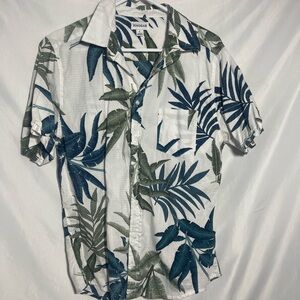 Haggar Men's Leaf Print Shirt - White, Green, and Blue 100% Cotton
